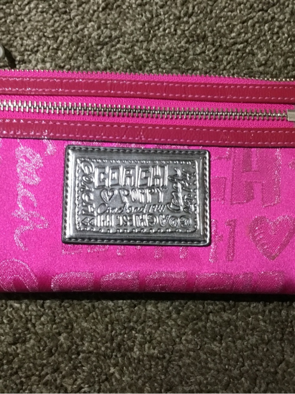Coach Hot Pink Poppy Signature Wristlet with Metallic Plaque